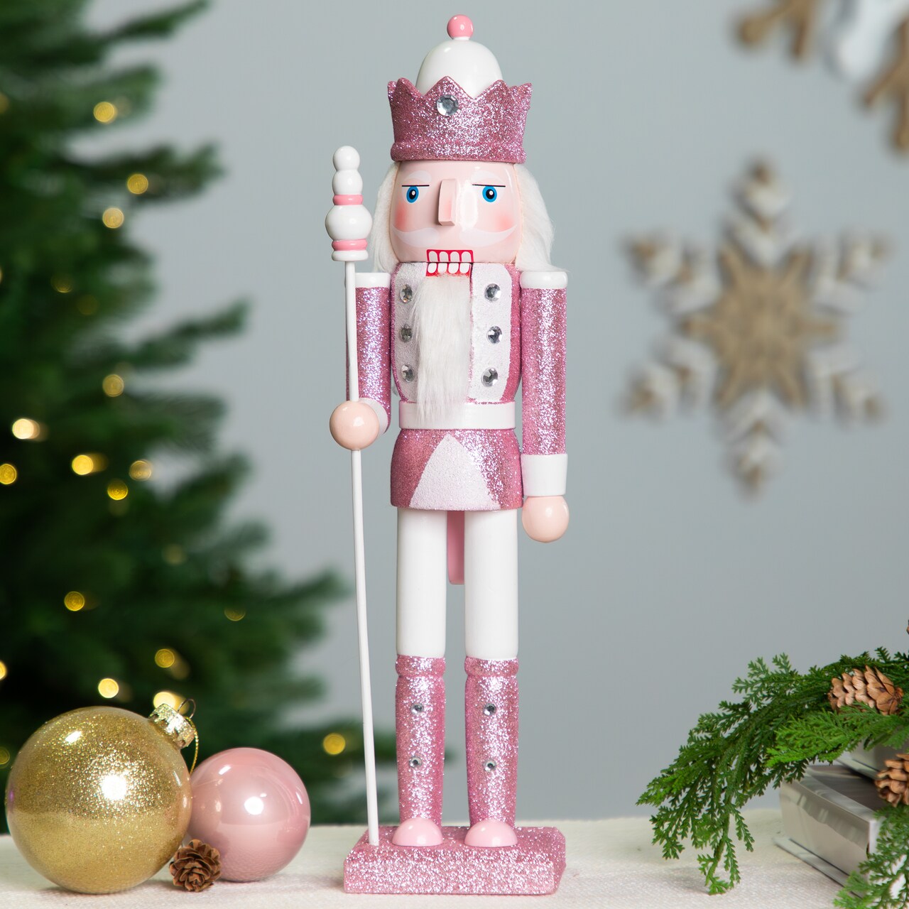 Northlight Jeweled and Glittered Nutcracker King Christmas Figure - 15" - Pink and White